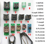 USB TL866II programmer + 13PCS adapters IC Clip 1.8V nand flash 24 93 25 mcu Bios EPROM SOP8 PLCC