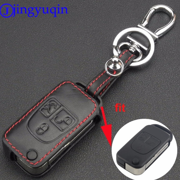 jingyuqin Remote 3 Buttons Leather Car Key Case Cover For Mercedes Benz ML C CL S SL SEL Flip Folding Key Holder Keychain