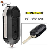 KEYECU 315MHz/ 433MHz PCF7946A Chip Flip Remote Car Key Fob 3 Button for Fiat 500 Grande Punto Doblo Qubo - Delphi BSI