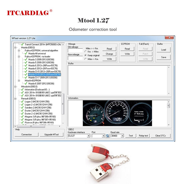 Odometer Correction Software MTool Lite 1.27 Version Mileage Programmer work to Adjust the Mileage Change of Cars